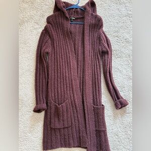 Express Ribbed Maroon Hooded Cardigan